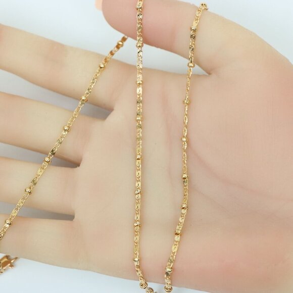"Dainty Rose Gold Beaded Chain Necklace with Delicate Link Design , XPNL0165 - Picture 2 of 12